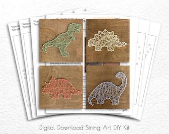 DIY String Art Dinosaur Nursery Decor, Wall Hanging Sign, Custom Nail Digital Download PDF Template Kit Supplies, Dino Baby Shower Gift Idea