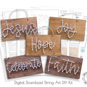DIY Strängkonst Julgransdekoration, Set med 5 Personliga Upphängande Presentidéer, Anpassad Nagel Digital Nedladdning PDF Mall Kit Tillbehör