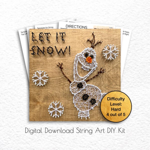 DIY String Art Olaf's Let it Go Home Decor, 3D Frozen Christmas Wall Hanging Sign Gift Idea, Custom Nail Digital Download PDF Template Kit