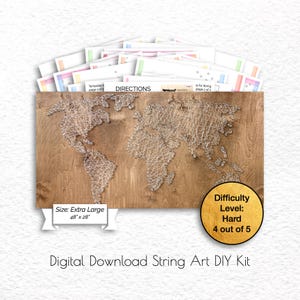 DIY String Art Weltkarte Wohnkultur, großes Wandbehang Zeichen, benutzerdefinierter Nagel digitaler Download PDF Vorlage Kit Zubehör, Housewarming Geschenkidee