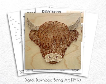 DIY String Art Cow Highland Home Decor, SMALL Wall Hanging Sign, Custom Nail Digital Download Template Kit Supplies, Housewarming Gift Ideas