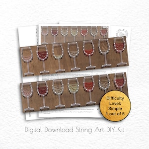 Peut inclure: Kit de bricolage d'art de fil à télécharger numériquement avec un motif de verres à vin. Niveau de difficulté : Simple, 1 sur 5.