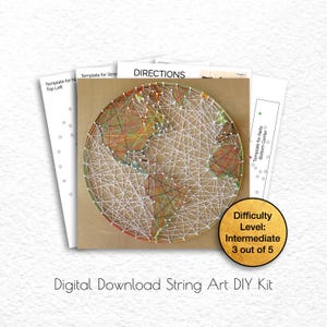 Decorazione per la casa con globo fai da te in stile String Art, cartello da appendere alla parete con mappa del mondo, kit di modelli PDF per unghie digitali scaricabili, idea regalo per la casa