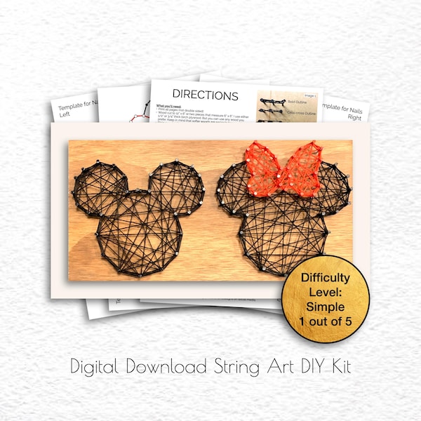 DIY String Art Mickey and Minnie Mouse Kids Home Decor, 3D Wall Hang Sign Gift Ideas, Custom Nail Digital Download PDF Template Kit Supplies