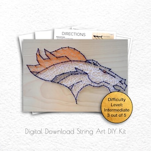 May include: String art DIY kit featuring a blue and orange horse head design. The difficulty level is listed as intermediate, 3 out of 5.