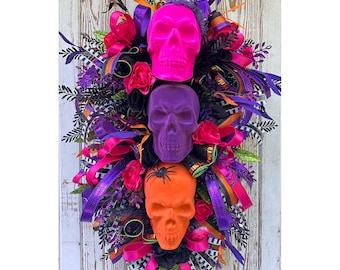 Handmade Halloween Skull Swag, Spooky Party Decor