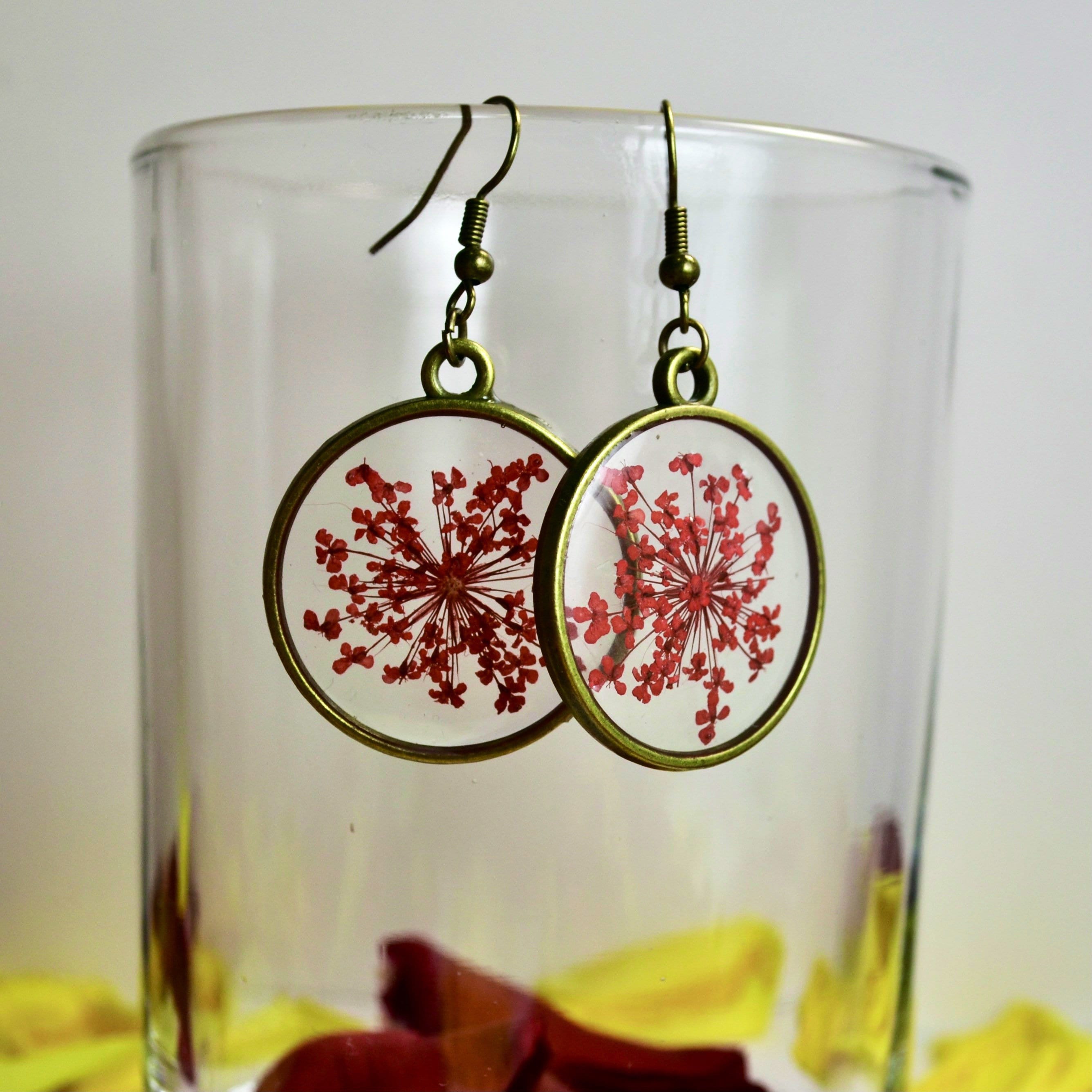 Pressed Flower Earrings Real Dried Flower Earrings Resin Etsy