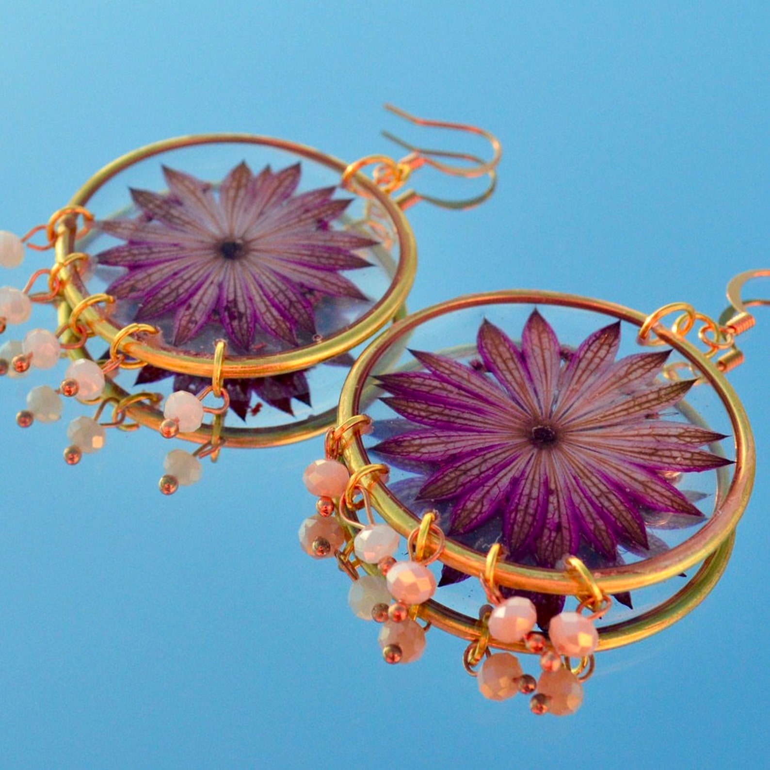 Pressed Flower Earrings Real Flower Earrings Aesthetic | Etsy