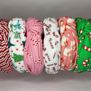 Weihnachts Knotenstirnbänder für Frauen und Kinder; Zuckerstangen, Bäume, Weihnachtsmann, Schleifen, Samt