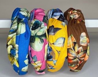 Tropical Cotton Knotted Headbands for Women and Children; Bright Colorful