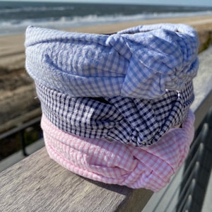Gingham Cotton Seersucker Headband, Headbands for Women, Knotted Headbands