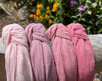 Organic Cotton Gauze Knotted Headbands in Shades of Pink for Women and Children