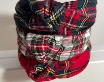 Tartan Plaid Knotted Headband, Headbands for Women, Plaid Headband, Holiday Accessories,  Christmas Headband, Yarn Dye, Preppy Chic.