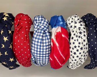 Americana Headbands, Headbands for Women and Children, Knotted Headbands, Memorial Day, USA , Fourth of July, Red White and Blue