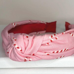 Christmas Knotted Headbands for Women and Children; Candy Canes, Candy Stripes, Teddy Bears, Santa Claus, Argyle. Pink Candy Canes