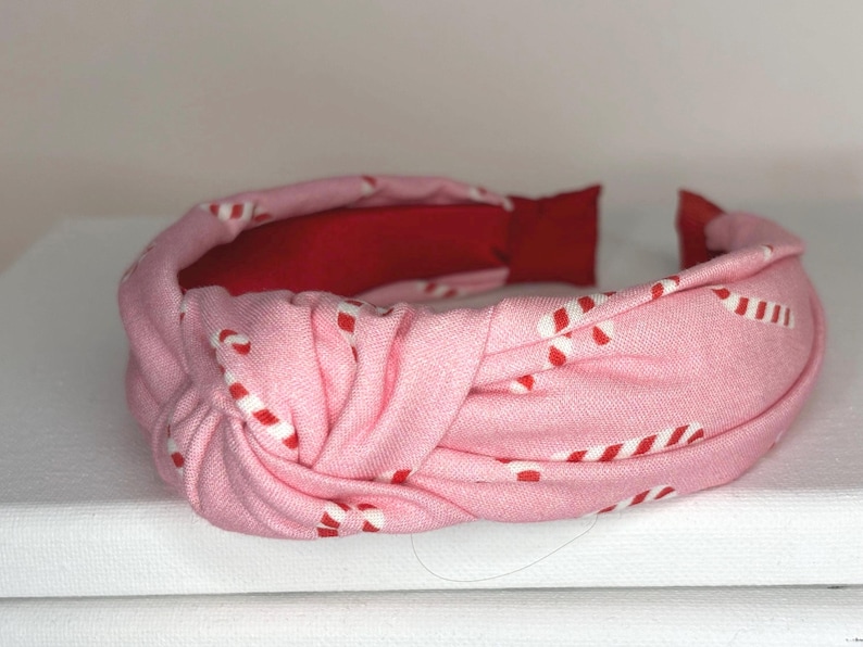 Christmas Knotted Headbands for Women and Children; Candy Canes, Candy Stripes, Teddy Bears, Santa Claus, Argyle. Pink Candy Canes