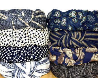 Navy Classic and Elegant Knotted Headbands for Women; Stripes, Jacquards, Prints.