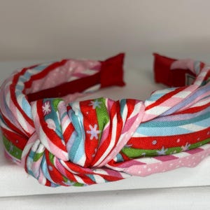 Christmas Knotted Headbands for Women and Children; Candy Canes, Candy Stripes, Teddy Bears, Santa Claus, Argyle. Multi Candy Stripe