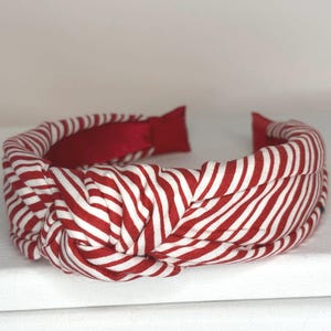 Christmas Knotted Headbands for Women and Children; Candy Canes, Candy Stripes, Teddy Bears, Santa Claus, Argyle. Red/Wht Stripe