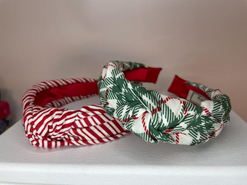 Christmas Knotted Headbands for Women and Children; Candy Canes, Candy Stripes, Teddy Bears, Santa Claus, Argyle. Vintage Argyle