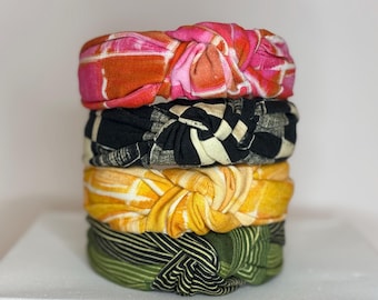 Linen/Rayon Contemporary Print Knotted Headbands for Women; Art Inspired Prints.