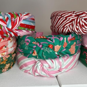 Christmas Knotted Headbands for Women and Children; Candy Canes, Candy Stripes, Teddy Bears, Santa Claus, Argyle. image 2