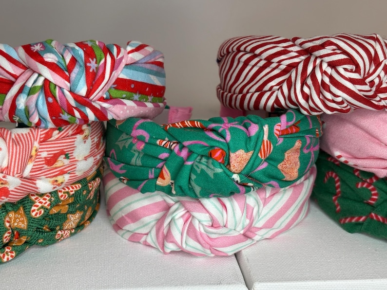 Christmas Knotted Headbands for Women and Children; Candy Canes, Candy Stripes, Teddy Bears, Santa Claus, Argyle. image 2