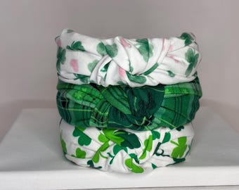 St. Patrick’s Day Headbands for Women and children; Shamrocks, Plaid, Hearts; St. Patrick’s Green; Knotted Headbands