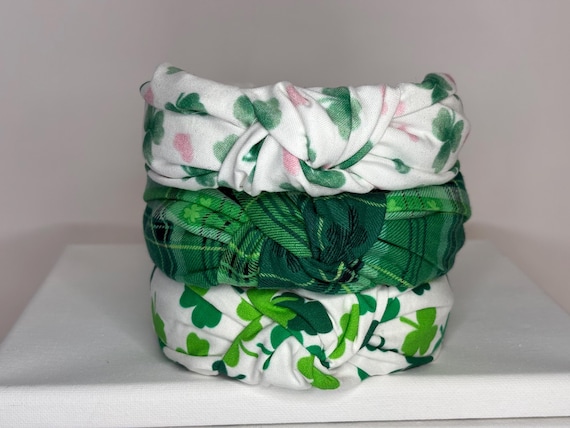 St. Patrick’s Day Headbands for Women and children; Shamrocks, Plaid, Hearts; St. Patrick’s Green; Knotted Headbands