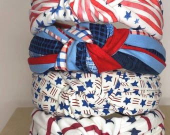 Americana geknotete Stirnbänder für Damen und Kinder; Gedenktag; 4.Juli; Rot/Weiß/Blau.