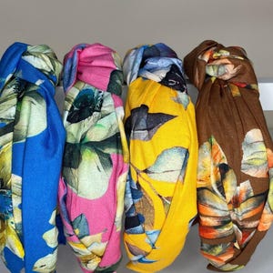 Tropical Cotton Knotted Headbands for Women and Children; Bright Colorful