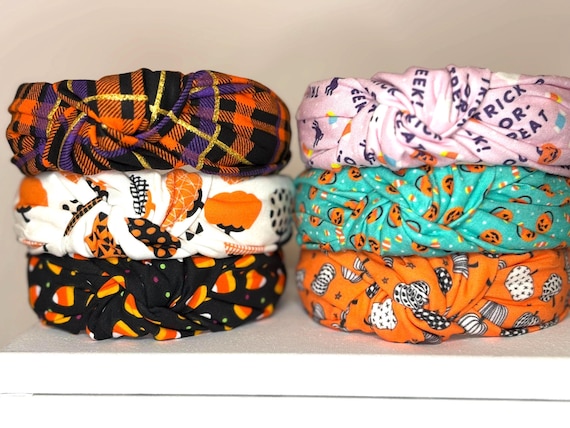 Halloween Knotted Headband: Cotton Pumpkins, Candy Corn, Houndstooth, Plaid, Halloween Costume