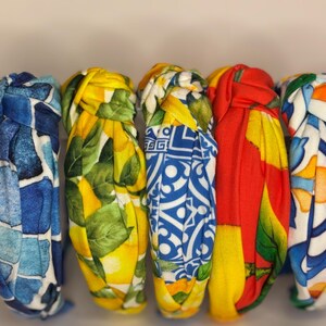 Mediterranean Lemon, Tile, Mosaic Print Knotted Headbands for Women an Children. image 3