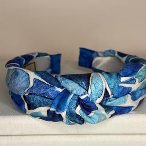 Mediterranean Lemon, Tile, Mosaic Print Knotted Headbands for Women an Children. Blue Mosaic