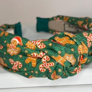 Christmas Knotted Headbands for Women and Children; Candy Canes, Candy Stripes, Teddy Bears, Santa Claus, Argyle. Green gingerbread