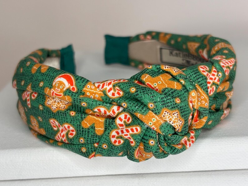 Christmas Knotted Headbands for Women and Children; Candy Canes, Candy Stripes, Teddy Bears, Santa Claus, Argyle. Green gingerbread