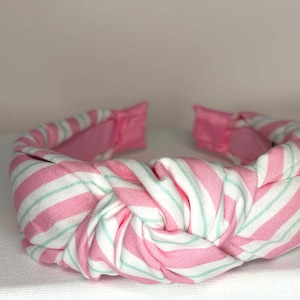 Christmas Knotted Headbands for Women and Children; Candy Canes, Candy Stripes, Teddy Bears, Santa Claus, Argyle. Pk/Grn/Wht Stripe