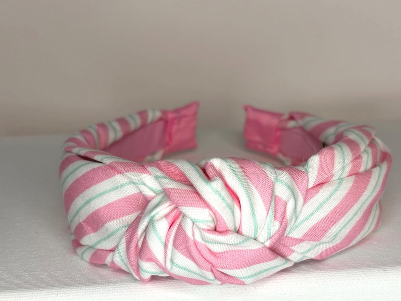 Christmas Knotted Headbands for Women and Children; Candy Canes, Candy Stripes, Teddy Bears, Santa Claus, Argyle. Pk/Grn/Wht Stripe
