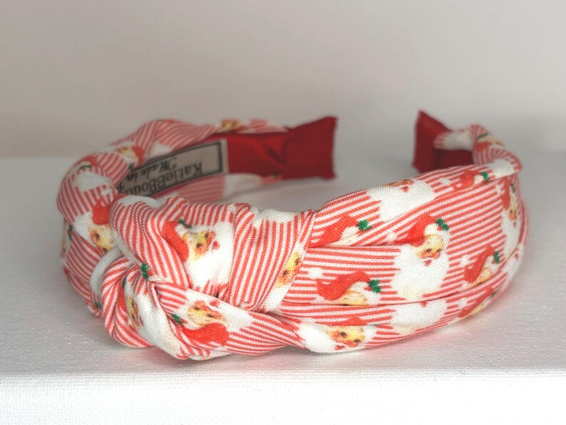 Christmas Knotted Headbands for Women and Children; Candy Canes, Candy Stripes, Teddy Bears, Santa Claus, Argyle. Santa Claus Stripe