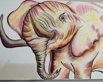 Kunstwerk / Elefant Malerei / Marker Malerei / handgemachte Farbe / rosa Elefant / Wohnzimmer Bild