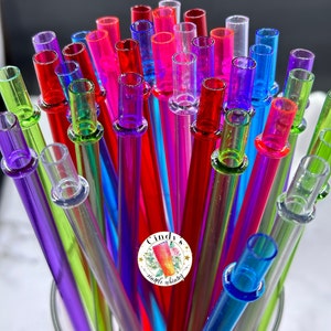 Reusable Clear Color Hard Plastic Drinking Straw Bright Bold Fun Jewel Rainbow Party Bold 10.75 inch or 13 inch Replacement for Stanley Yeti