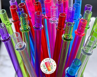 Reusable Clear Color Hard Plastic Drinking Straw Bright Bold Fun Jewel Rainbow Party Bold 10.75 inch or 13 inch Replacement for Stanley Yeti