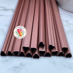 Rose Gold Pearl Pink Reusable Stainless Steel Heart Shaped Straw Shimmer Drink gift for her mom teacher friend sister bride bridesmaid party