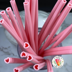 Reusable pink soft Silicone Heart Shaped Drinking Straw replacement pink gift for her him party kids girls image 4