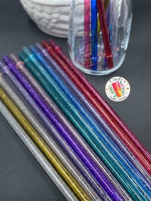 9 Or Long Rainbow Colored Clear Reusable Hard Plastic Straws For