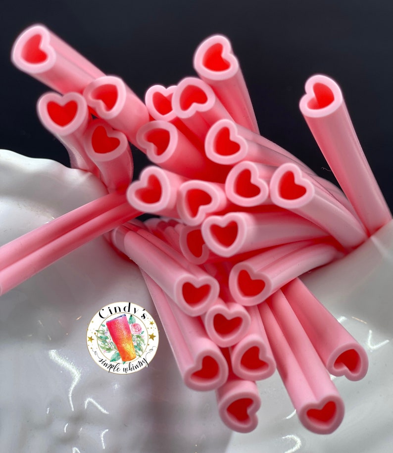 Reusable pink soft Silicone Heart Shaped Drinking Straw replacement pink gift for her him party kids girls 10.25 inches