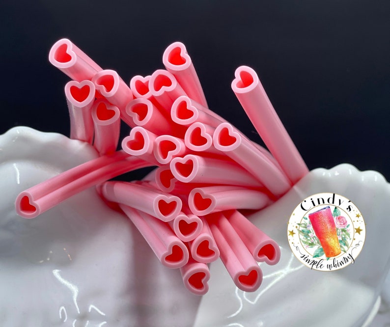 Reusable pink soft Silicone Heart Shaped Drinking Straw replacement pink gift for her him party kids girls image 8