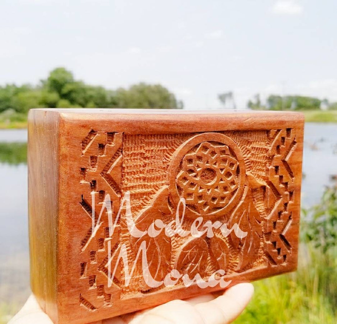Dream Catcher Wood Box Mango Wood Intention Box Dream Etsy