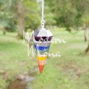 7 Chakra Pendulum Gemstone, 7 Chakra Charm, 7 Chakra Jewelry, 7 Chakra Dowsing, Pendulum Divination