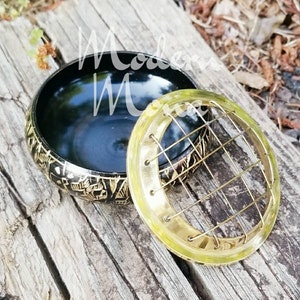 Black Brass Round Charcoal Burner with Brass Screen,  Smudge Burn Tray - Incense Burner - Resin Incense Burner - Charcoal Incense Burner